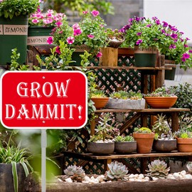 1Pack Cefrashi Grow Dammit Garden Sign, 12 x 8 Inches, Red Aluminum Sign with 28-Inch Stake, Funny Outdoor Garden Decor