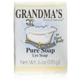 Grandma's Pure Lye Soap Bar - Unscented Face & Body Wash Cleans with No Detergens, Dyes & Fragrances - 6 Ounce (Pack of 1) - 60018