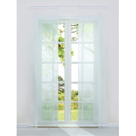 HeichkelL Sliding Curtains, Set of 2, Plain Panel Curtains, Voile, Semi-Transparent Sliding Curtain, Velcro Tape and Weighted Bars, White, Each Piece W x H 57 x 145 cm