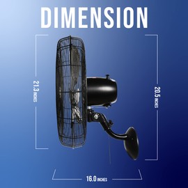 Tornado 20 Inch Pro Series High Velocity Oscillating Wall Mount Fan For Industrial, Commercial, Residential Use 3 Speed 5250 CFM UL Safety Listed