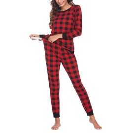 Ekouaer Nursing Pyjamas Women's Pregnancy Long Sleeve Striped Thermal Maternity Pyjamas Set Winter S-XXL, A-black-red chequered