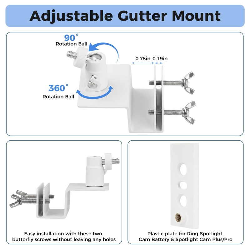 2Pack Adjustable Gutter Mount for 𝐑𝐢𝐧𝐠 Stick Up Cam/𝐑𝐢𝐧𝐠 Spotlight
