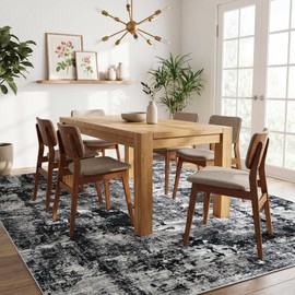 5x7 Modern Abstract Area Rug, Soft Faux Cashmere Non Slip Washable Carpet, Low Pile Stain Resistant Non Shedding Rug for Living Room Bedroom Dining Room Nursery Home Office, Black Gray