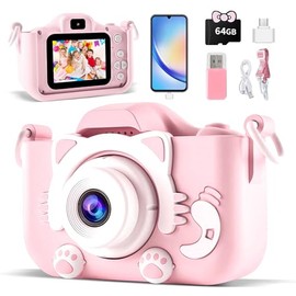 Mini Cámara para Niños Digital, 8MP Camara Fotografica con Actualizado 64G Tarjeta de Memoria y Lector, 2.0 IPS HD Pantalla, Selfie fotografía 1080P V