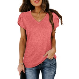 WIHOLL Valentine Shirts for Women Dressy Short Petal Sleeve Easter Tops Date Night Summer Clothes 2025 Coral XL