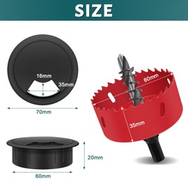 Yeepeo Pack of 10 Cable Grommet Desk, 60 mm Cable Pass with 1 Hole Saw, Plastic Table Cable Grommet, Cable Feed-Through Cable Grommets for Table, Office, Desks, Black