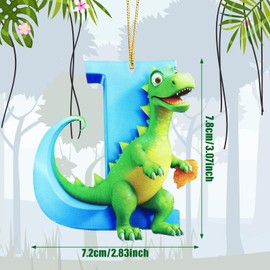 DoubleFill Christmas Dinosaur Ornaments Acrylic Letter Cartoon Pendant for Kids Decorative Hanging Ornaments Funny Dino Figures for Christmas Tree Hanging Gift Decoration(Letter J)