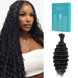 Lvnatu Boho Braids Human Hair for Bohemian Knotless Braids Braiding Hair for Daughter/Friend Deep Wave Bulk 2 Bundles 100g 18 Inch Natural Black - Easy to Use for Home, Salon and Beginners
