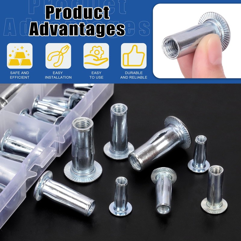 Glarks 34pcs M4 M5 M6 M8 Multi-Grip Rivet Nuts Set
