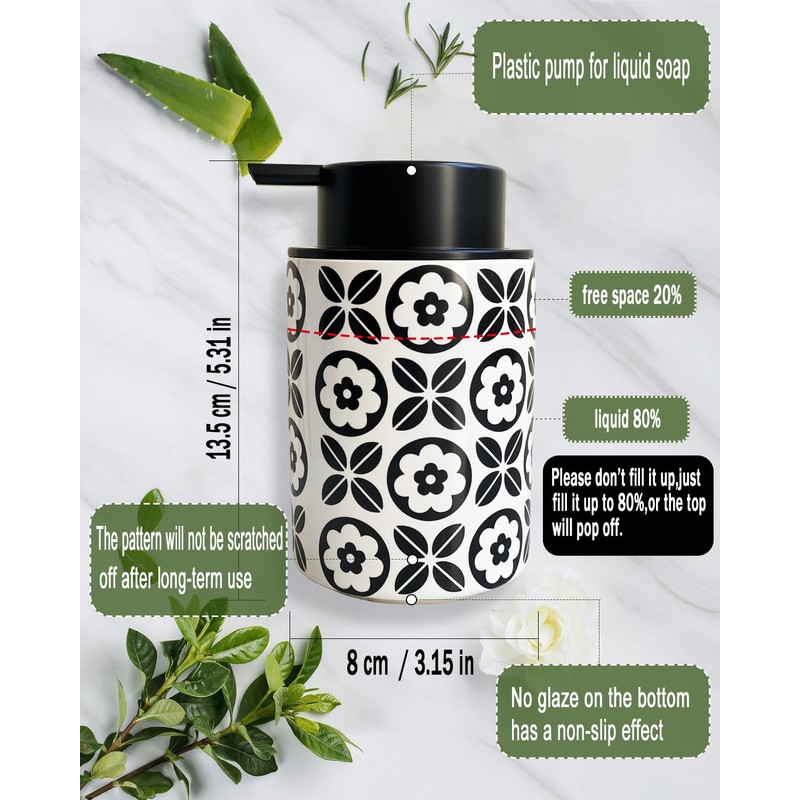 UNBONSOUHAIT Ceramic Hand Soap Dispenser for Bathroom Deco,12ounce Refillable Liquid