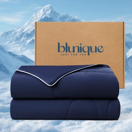 blunique Cooling Comforter Full Size, Breathable Blanket for Hot Sleepers & Night Sweats, Q-Max>0.46 Tech, Summer Lightweight & Skin-Friendly Bedding,68"x90", Dark Blue
