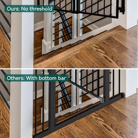 BABELIO Babelio 29.7-46.5" No Bottom Bar Baby/Dog Gate for Stairs, House and Doorways, Auto Close Safety Pet Gates with Large Walk Thru Door, Hardware Mount, Black