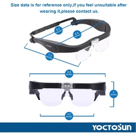 YOCTOSUN Rechargeable Magnifying Glasses, Head Magnifier Glasses with 2 LED Lights and Detachable Lenses 1.5X, 2.5X, 3.5X,5X, Best Eyeglasses Magnifier for Reading and Hobby