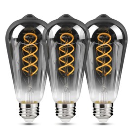 Decoaui E26 ST64 Vintage Edison Light Bulbs, Smoky Grey Coated Glass, Dimmable, 4W(20W Equivalent) 150 Lumens, 2700K Soft White, Spiral Filaments Design, Antique Style, 25000 Hrs, 3-Pack
