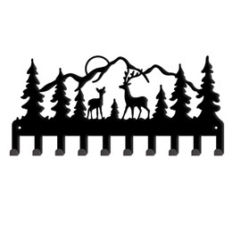 SUPERDANT Berg Elk Key Holder Mountain Sunrise Key Hanger Decorative Hook Stainless Steel Wall Hook Black Key Rack with 10 Hooks for Key Cloth Umbrella 25 x 11.5 cm