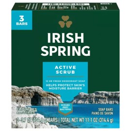 Irish Spring Bath Bar Active Scrub 3 Soap Bars 3.7oz each