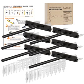 BATODA - 8" Floating Shelf Bracket Heavy Duty (6 pcs) –Solid Steel Blind Shelf Supports - Hidden Brackets for Floating Wood Shelves - Blind Shelf Support - Shelving Mounting Hardware Included (Pack 6)
