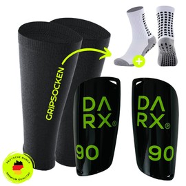 DARX® - Innovative Shin Pads Set - Lightweight Shin Pads I Special Protector Holder I Grip Socks - Perfect Hold without Tape or Velcro for Children - Teenagers - Adults - L/Neon Green