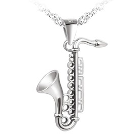 MICMIF 925 Sterling Silver Saxophone Necklace Women's Instruments Pendant Music Silver Chain 45 cm Musical Instruments Necklace for Women Girls, Sterling Silver, No Gemstone