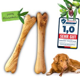 Kauspielzeug für Hunde aus 100% Olivenholz. Holzknochen als Hundespielzeug, 2 Stück. Natürliches Kauholz für Zahnpflege, ideal für alle Hunde. 25x4 cm. (L)
