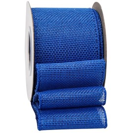 SDZMDL Royal Blue Burlap Wired Ribbon 2-1/2 Inch, Solid Ribbon with Wire Edge for Fourth of July Decoration, Big Bow, Outdoor Wreath, Gift Wrapping, 10 Yards/Roll.
