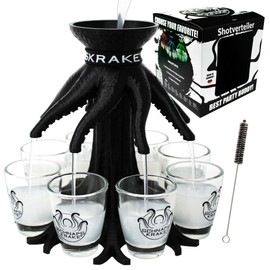 Schnapskrake ® - The Original - Drinks Distributor for 8 People - 18th Birthday Gift - Bar Butler - Pourer (Black, Includes Glasses)