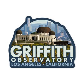 Die Cut Sticker Los Angeles, California, Griffith Observatory, Day Scene, Contour Vinyl Sticker 1 to 3 inches (Waterproof Decal for Cars, Water Bottles, Laptops, Coolers), Small