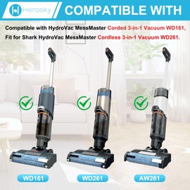 WD161 Roller and Filter For Shark HydroVac MessMaster Wet Dry Vacuum Cleaner WD161 WD261 AW261 (3 Brush 6 Foam Filter Kit)