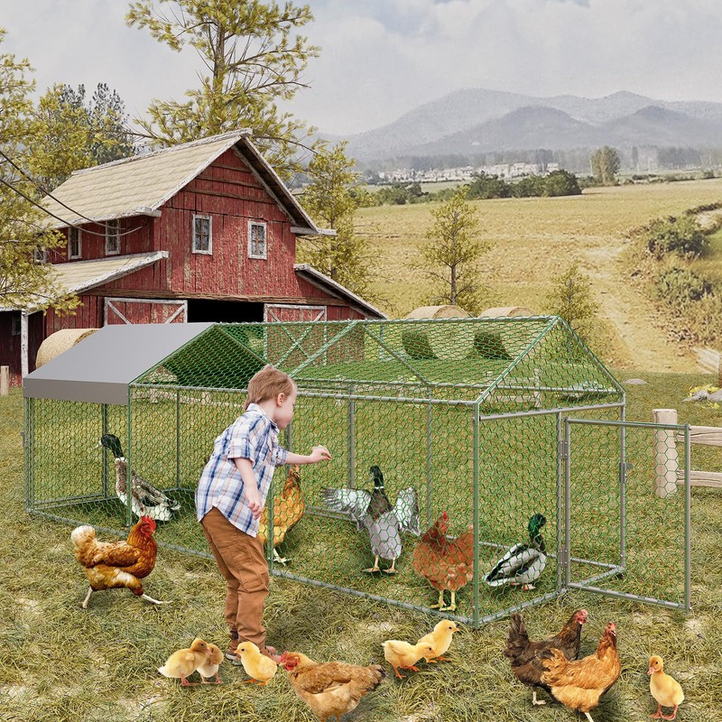 COOLYI Large Metal Chicken Coop, Walk-in Chicken Run with Waterproof