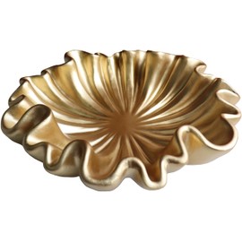 ARTRHYT 12" Large Decorative Bowl decor - Scalloped Decorative Bowls for Home Decor - Organic Fluted Modern Home Decor,Ruffle Decor key bowl,bowl for keys,Golden