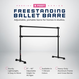 VITA Barre Portable Freestanding Double Ballet Barre, Prodigy, 5 Ft Bars, Black | Adjustable Height, USA Made, Home or Gym Exercise Equipment for Kids & Adults | Dance, Fitness, Pilates
