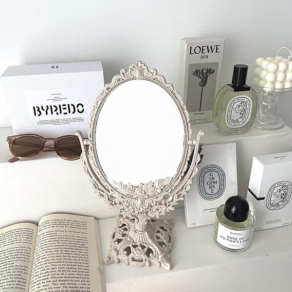 EasyChic Vintage Shabby Chic Mirror Double Sided Decorative Table Mirror for Bedroom Bathroom ABS Plastic