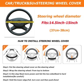 AUCELI Elastic Car Steering Wheel Cover, Stretch Leather Breathable Vehicle Steer Wheel Protective Wrap, Anti-Slip Odorless Steer Wheel Protector, Universal Automotive Interior Accessories (Red)