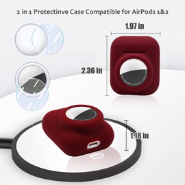 Funda protectora de silicona 2 en 1 compatible con AirPod 1 y 2 y AirTag, funda protectora suave y completa con 2 protectores de pantalla de TPU, antiarañazos, antipérdidas (rojo)