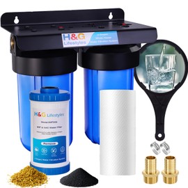 H&G Lifestyles Whole House Water Filter System,2 Stage Home Water Filtration with Carbon Sediment Filters, Remove Chlorine Odor Heavy Metal Lead Sediment for Drinking Water,4.5" x10“ Cartridge