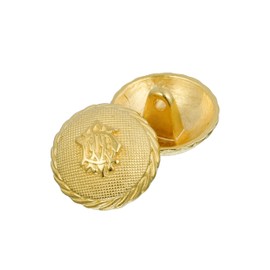 Mibo - 6 botones de vástago fundido de zinc – Forma de cúpula texturizada con emblema heráldico y borde trenzado – 30 L (19 mm) – Oro mate