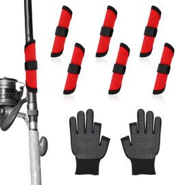 BOXOB 6pcs Fishing Lure Covers, 5.91 Inch Fishing Hook Covers with 1 Pair of Gloves Fish Bait Gloves Protectors Fish Pole Sleeve Rod Armour Lure Shield Wraps Essential Gear for Fishermen Gift