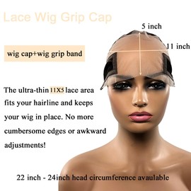 Lace Wig Grip Cap for Women - 11x5 Transparent Lace Wig Caps with Adjustable Grip Band for Lace Front, Non Slip Cap for Glueless Wig Keeping Wigs In Place (Brown)