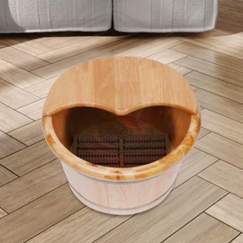 Wooden Foot Basin with Massager - Solid Cedar Wood Foot Bath Tub with Cover - Portable Spa Soaking Bucket for Relaxation, Pedicure, and Home Spa Treatments
