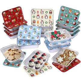 20PCS Christmas Aluminum Pans, Disposable Foil Pans, Christmas Foil Pans with Lids for Baking, Serving, Roasting, Broing,Cooking, Heating, Leftovers,