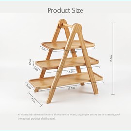 3 Tier Foldable Cupcake Stand, Rectangle Wooden Serving Tray, Farmhouse Dessert Display for Party Wedding Tea Charcuterie, Pine Wood Tiered Serving Platters