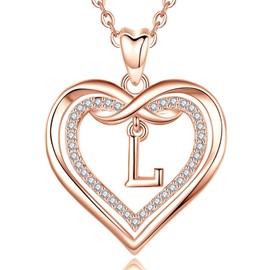 Vito Initial Pendant Necklaces for Women, Cubic Zirconia Double Heart Letter L Neckless, Dainty Infinity Alphabet Jewelry Gifts for Wife Daughter