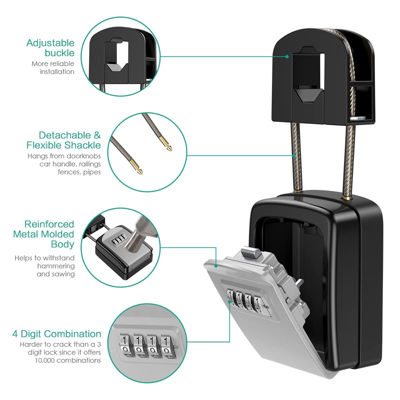 ORIA Key Lock Box, 4 Digit Combination Safe Lock Box