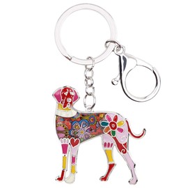 WEVENI Enamel Alloy Great Dane Dog Key Chain Ring Handbag Bag Charm Keychain Fashion Jewelry For Women Girls Gifts (Red)