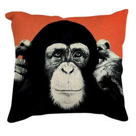 The Beach Stop Colourful Chimpanzee Monkey Printed Cushion Cover | Gift Idea for Men Women & Children | 45x45cm 18x18 | Chimp Orange