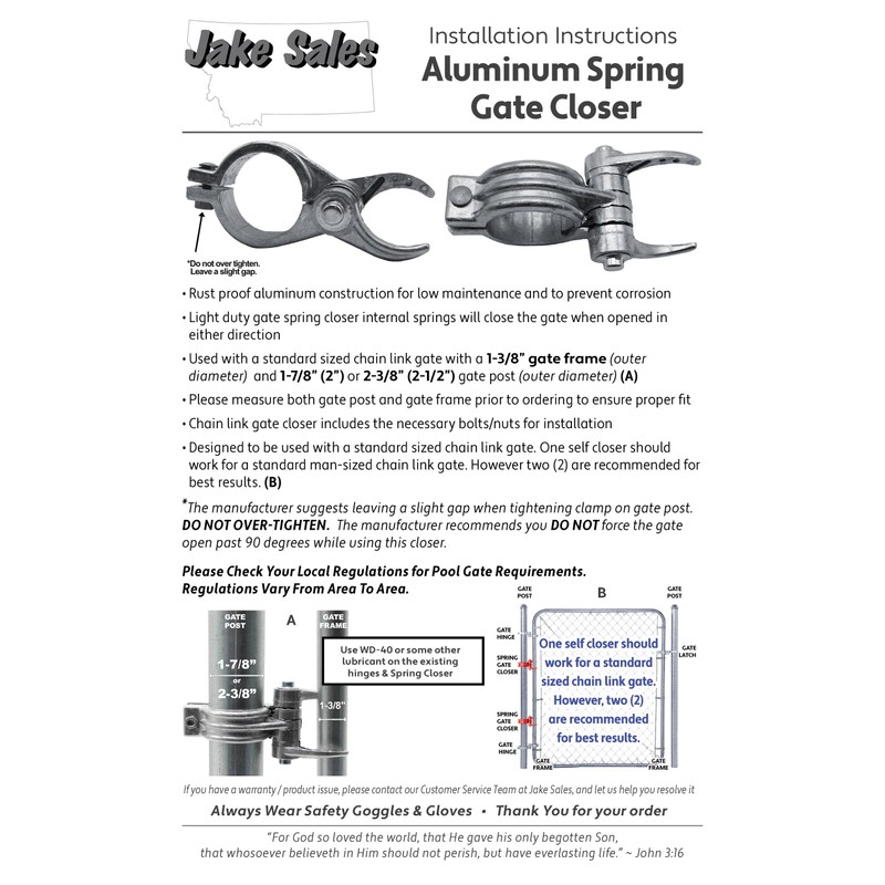 1-7/8" (2") x 1-3/8" Durable Chain Link Spring Loaded Gate