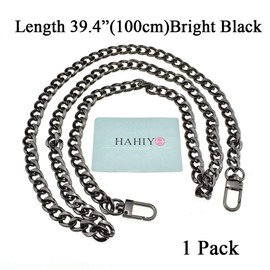 HAHIYO Purse Chain Strap Length 39.4” Bright Black for Shoulder Cross Body Sling Purse Handbag Clutch Bag Replacement Strap Comfortable Flat 0.4” Wide Enough 2.4mm Extra Thick Metal Strap 1 Pack