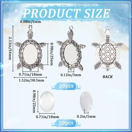 SOFPLATE 1 Box 20 Sets Cabochon Bezel Tray Cabochon Bezel Setting with Oval Cabochons Summer Alloy Antique Silver Blank Ocean Turtle Animal Pendant Setting for Jewelry Making Charms Necklace DIY Craft