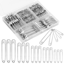 Mnuizu 300 Pcs Safety Pins Bulk, 5 Sizes Silver Small and Large Safety Pins for Clothes, Jewelry Making, Sewing Craft