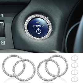 Bling Car Engine Start Stop Decoration Ring, Crystal Rhinestone Key Ignition Starter & Knob Ring, Car Push to Start Button Emblem Sticker, Car Interior Decoration Accessories for Women (4PCS)